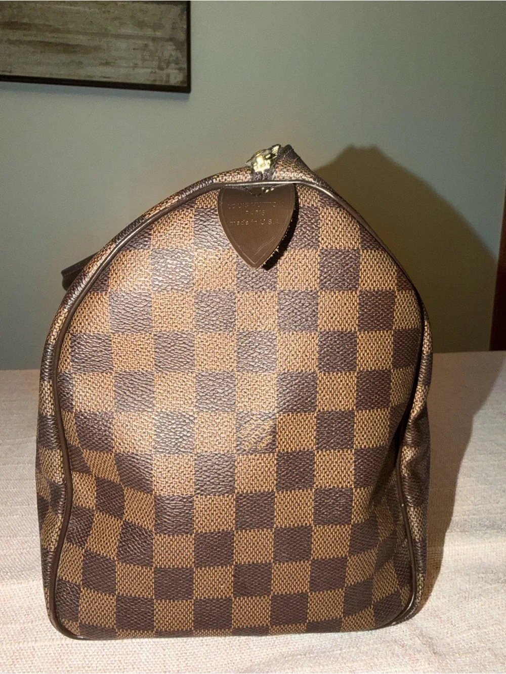 Men's Brown Checkered Top-Handle Bag